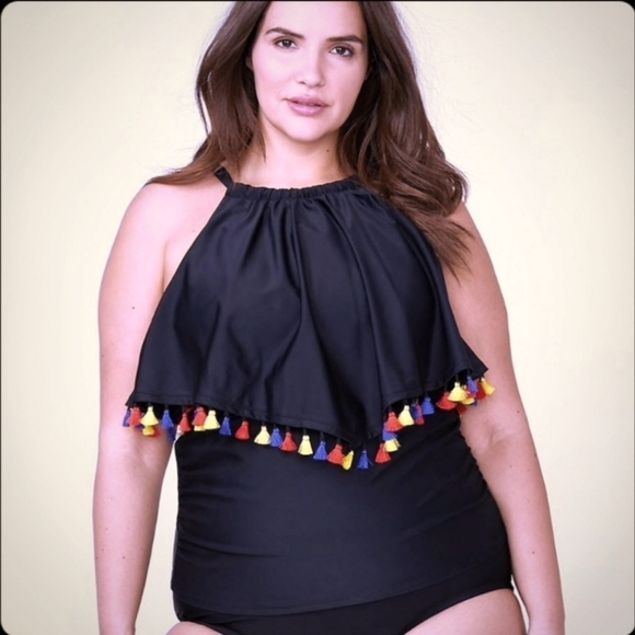CACIQUE Swim Tankini Top Built-In No-Wire Bra Size 20 - Picture 1 of 16